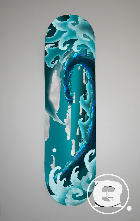 Featuring a large storm and a serpent like water spirit, Mizuchi is a powerful water spirit, able to fold the vast oceans to its will, this water guardian protects its real, you'd best be advised to respect the water, otherwise this mysterious spirt may see reason to remind you where the real power lies. Seize the opportunity to skate with the tidal fury of Mizuchi before stock runs out.